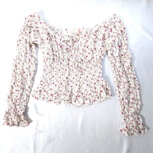 Rose And Grey Floral Smocked Off-Shoulder Top L